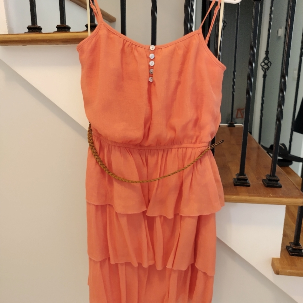 Coral or Teal ruffled dress! Belt attached coral.